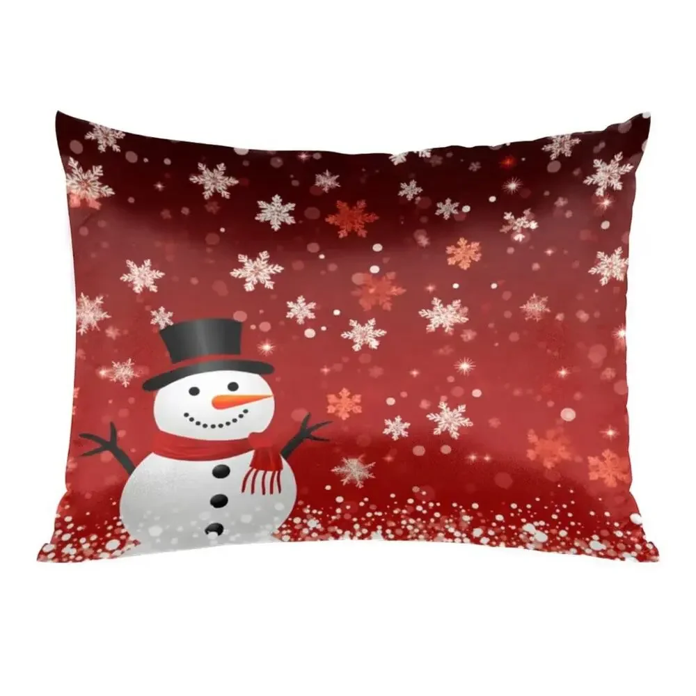Satin Pillowcase for Hair and Skin, Red Christmas Snowman